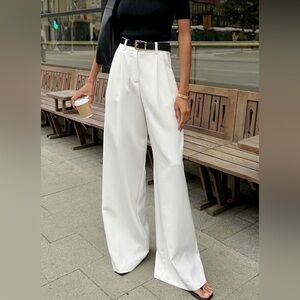 Commense Classic White Wide-Leg Trousers Without Belt